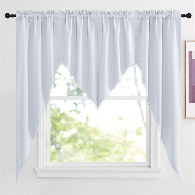 Elegant Rod Pocket Blackout Swag Valance with Pom Poms for Home Decor
