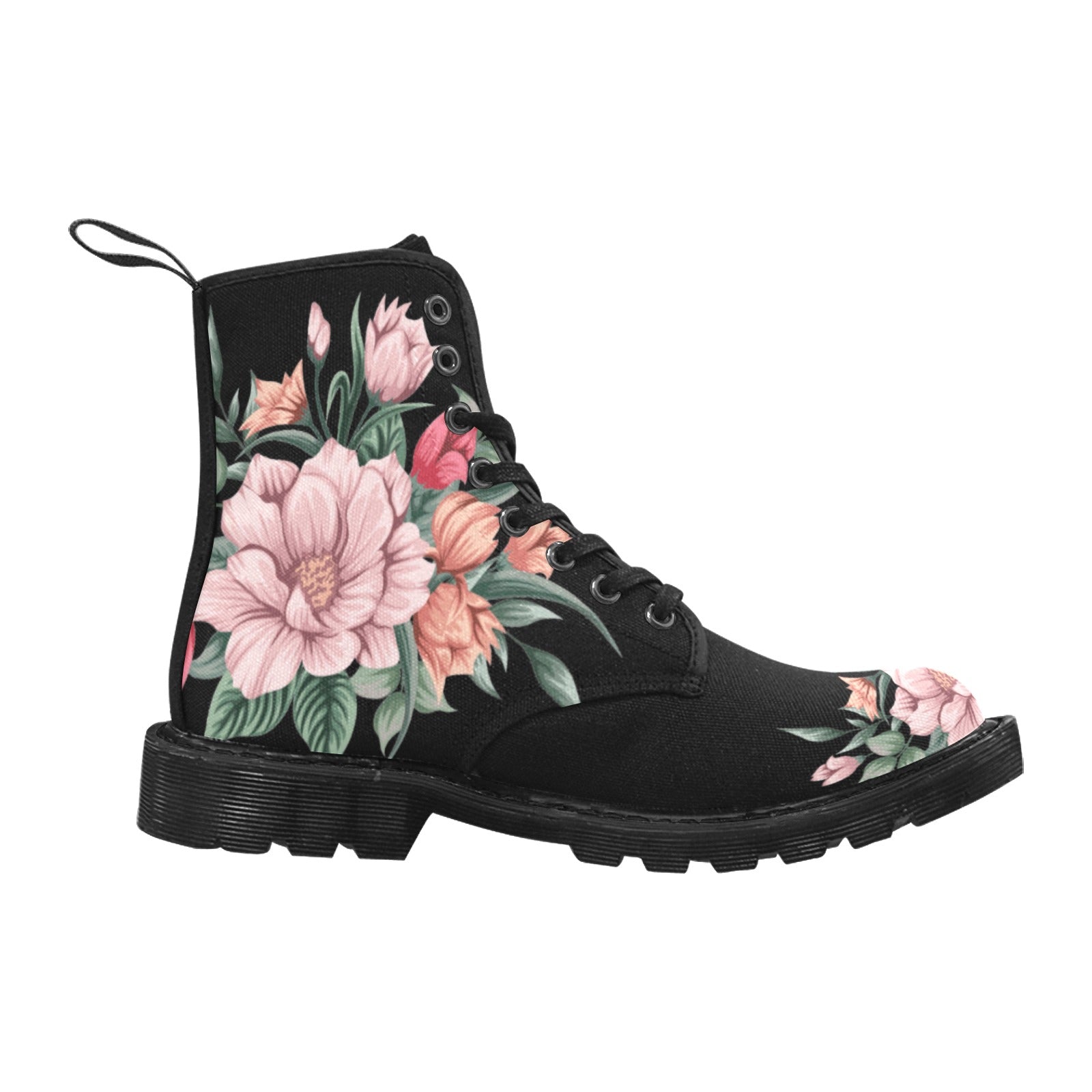 Elegant Floral Print Women's Canvas Lace-Up Boots