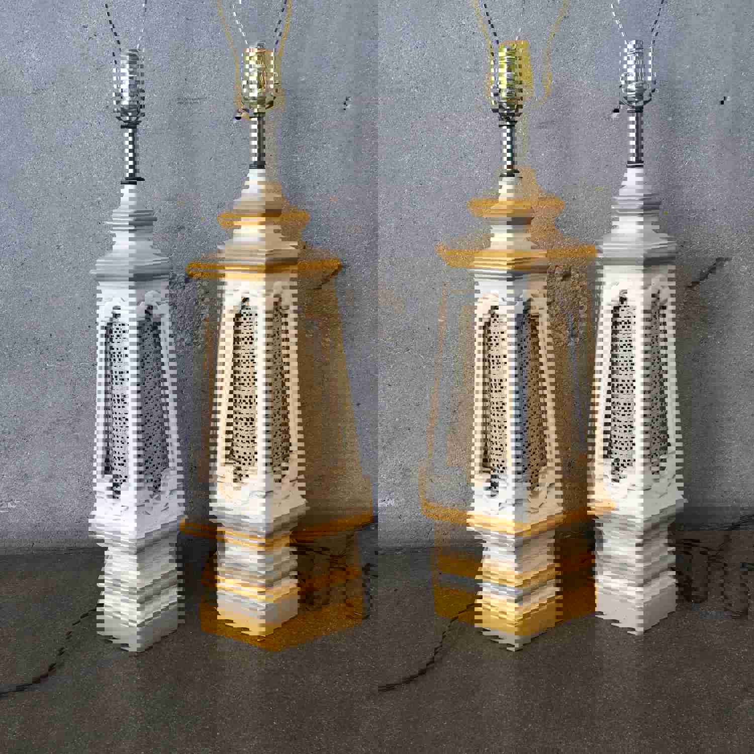 Mid Century Ceramic Swag Table Lamps Pair