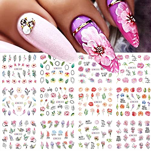 3D Flower Nail Art Stickers - Water Transfer Floral Nail Decals for Women