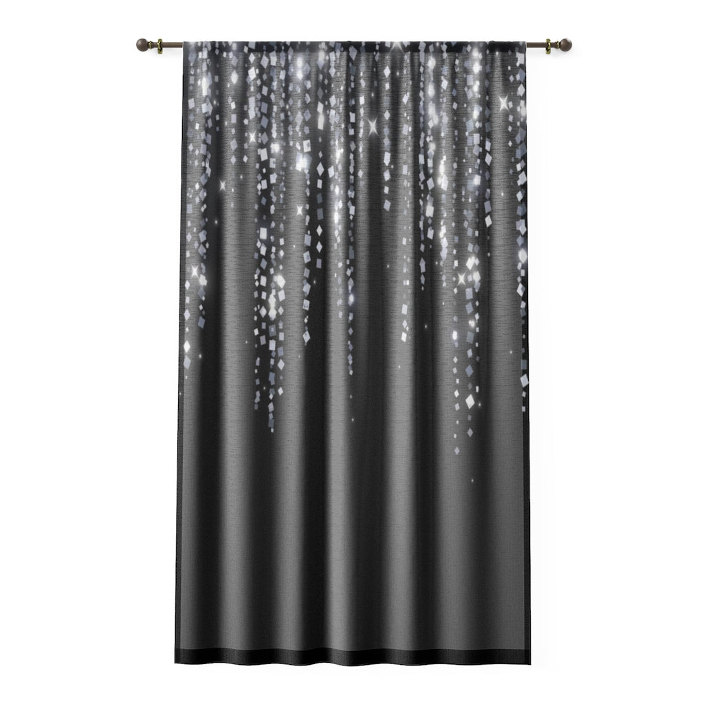 Sheer Silver Sequin Fringe Window Curtain