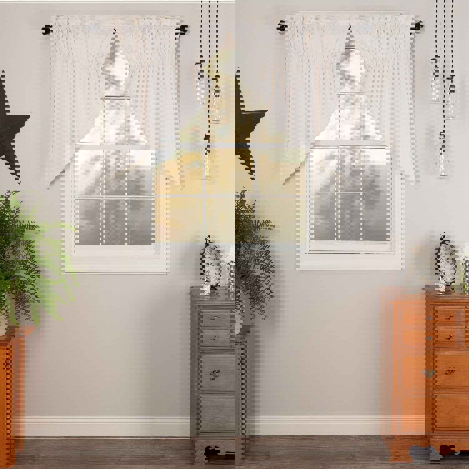 Elegant Flax Antique White Lined Prairie Swag Curtains