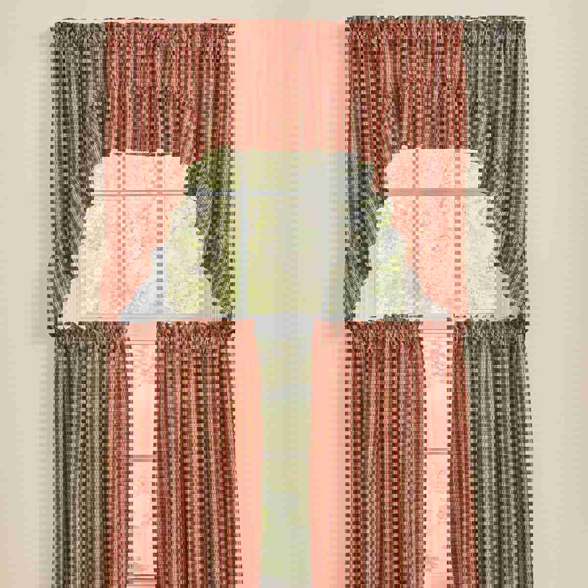 Sturbridge Ruffled Plaid Swag Pair in Wine