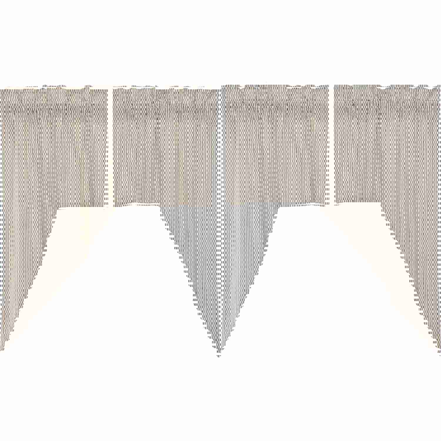 Hatteras Seersucker Blue Ticking Stripe Prairie Swag Set