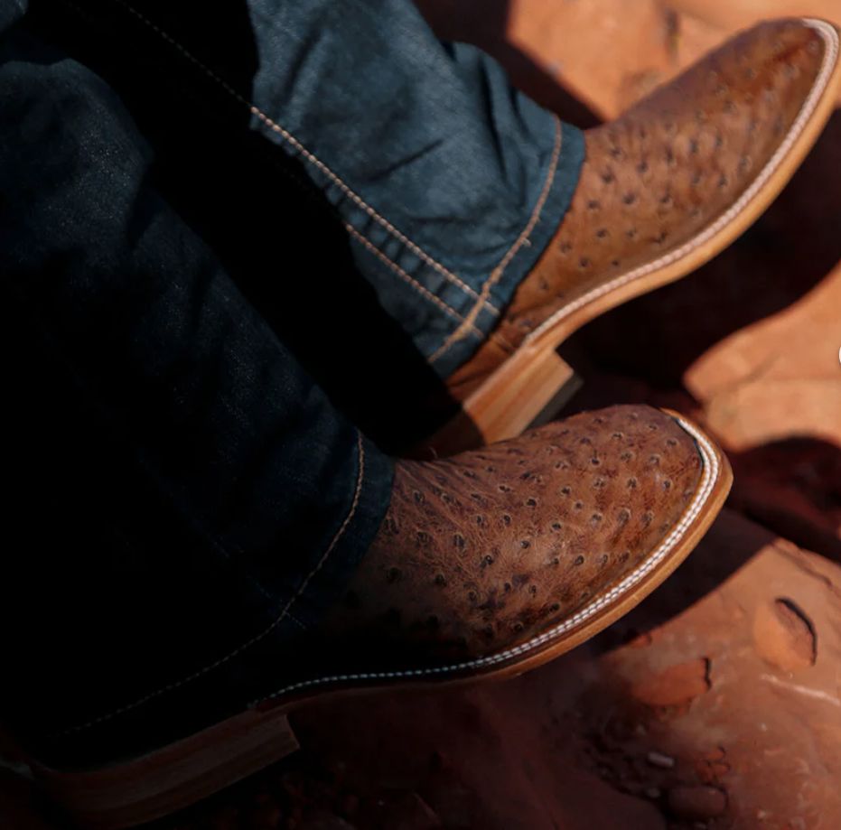 Elegant Ostrich Leather Cowboy Boots with Woven Shaft