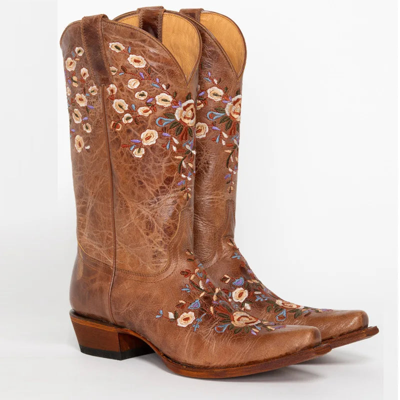 Women's Embroidered Floral Chelsea Boots with Spike Heels for Spring/Autumn 2023