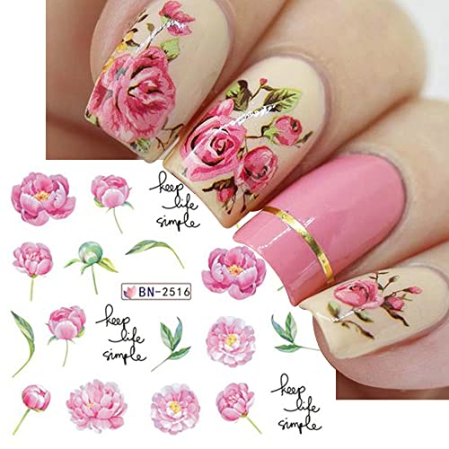 3D Flower Nail Art Stickers - Water Transfer Floral Nail Decals for Women