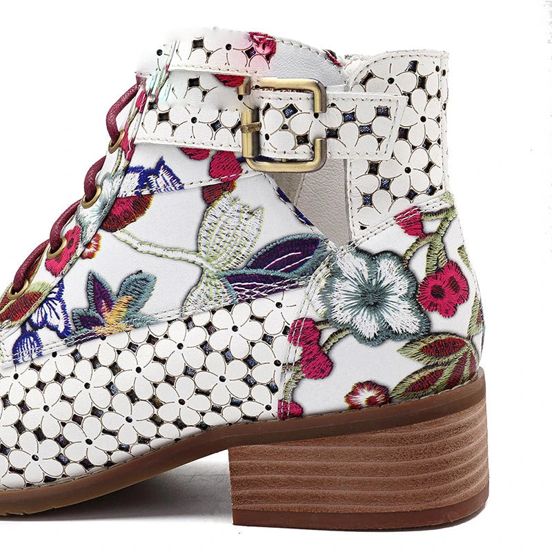 Stylish Floral Embellished Ankle Boots with Rubber Outsole