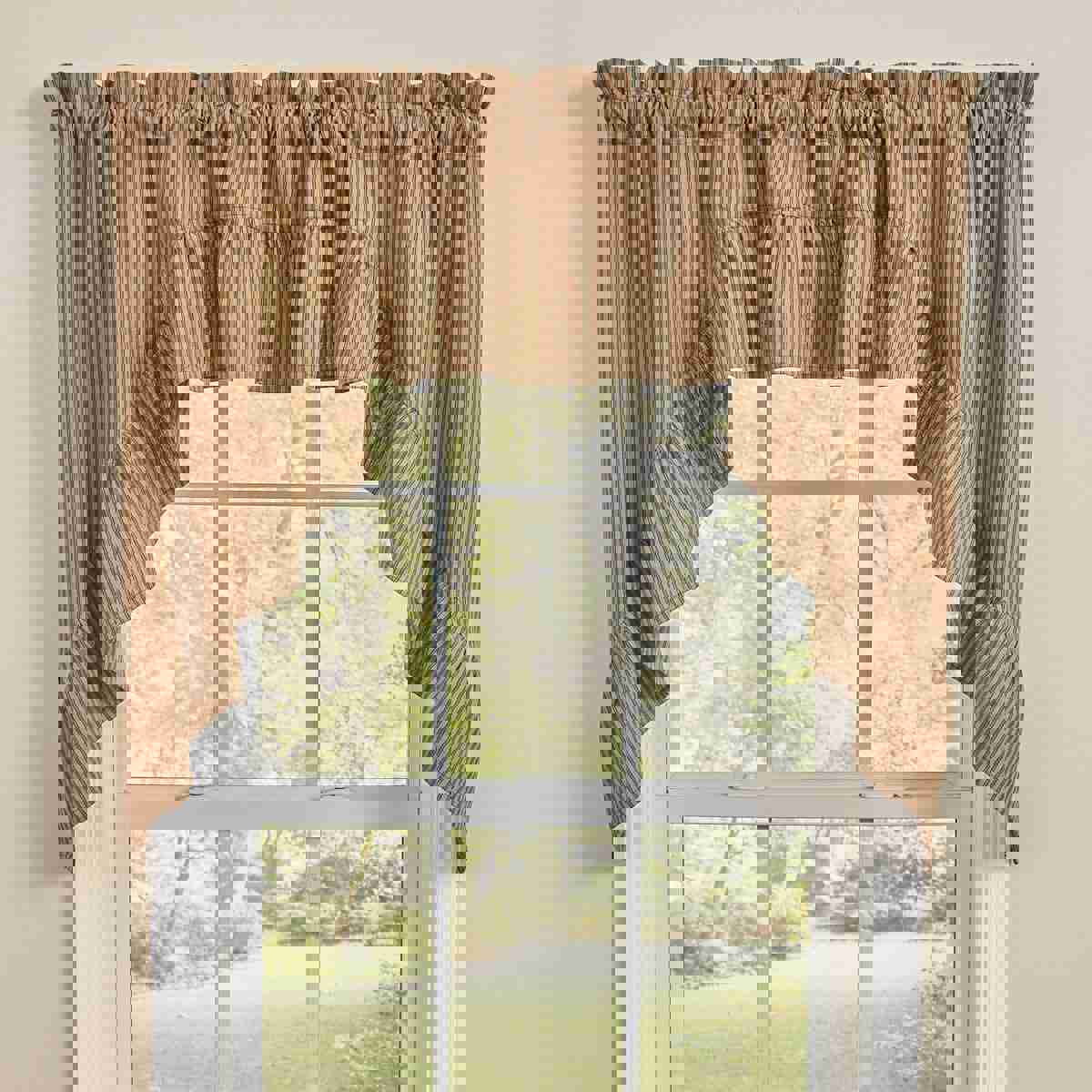 Sturbridge Black Ticking Ruffled Swag Valance