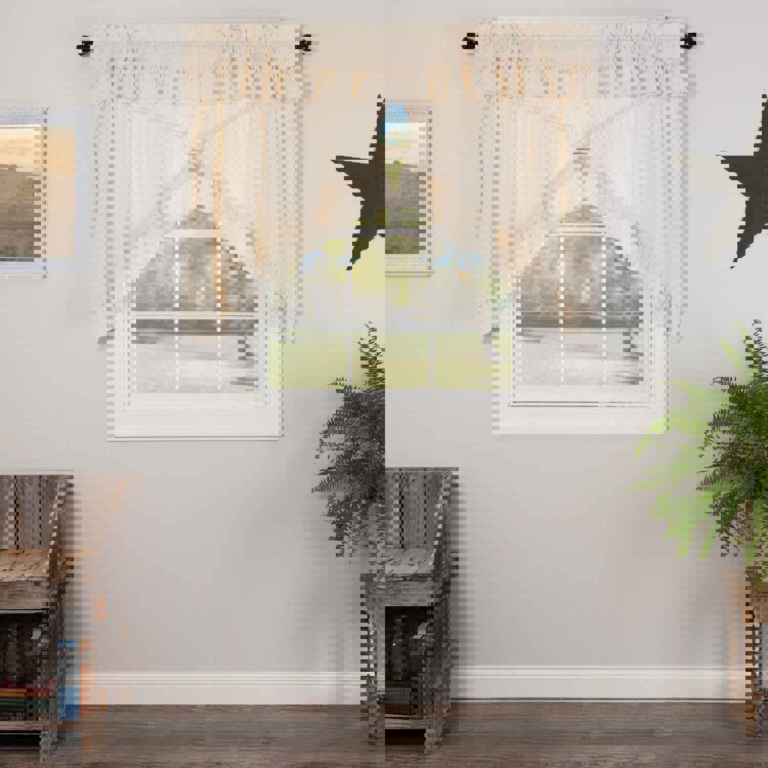 Elegant Natural Muslin Prairie Swag Curtains