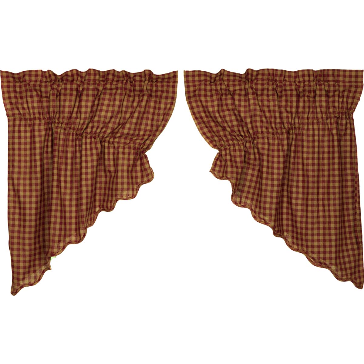 Rustic Country Style Window Swag Set with Black Check