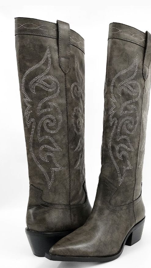 Charcoal Vegan Leather Tall Cowgirl Boots