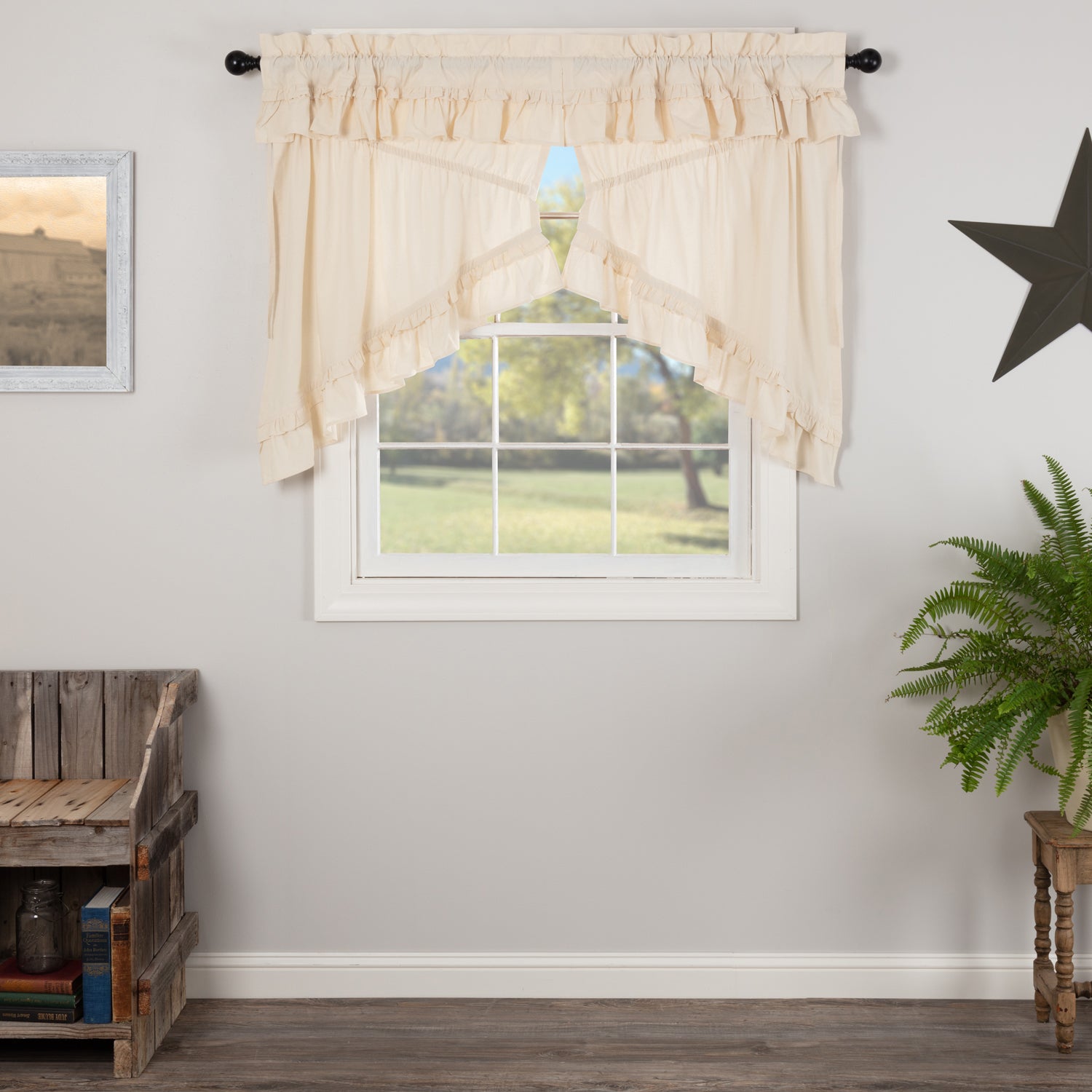 Elegant Muslin Ruffle Prairie Swag Curtains, Set of 2, 36x36