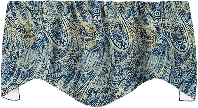 Elegant Paisley Valances - Blue Window Treatments for Kitchen & Living Room