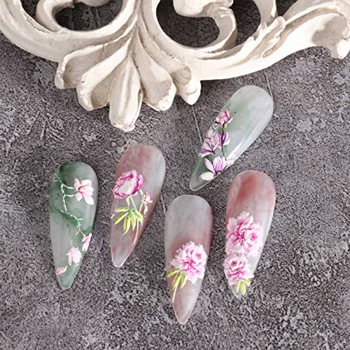 JMEOWIO 3D Embossed Spring Flower Nail Art Stickers, Self-Adhesive Floral Nail Decals for Elegant DIY Nail Designs