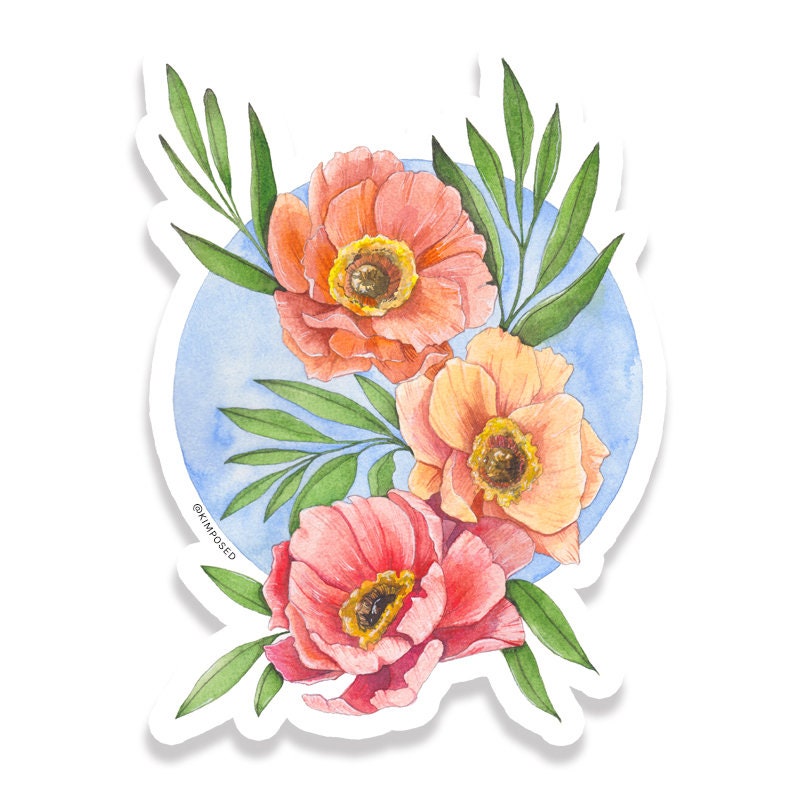 Poppy Flower Trio Waterproof Vinyl Stickers - Versatile & Durable Decor