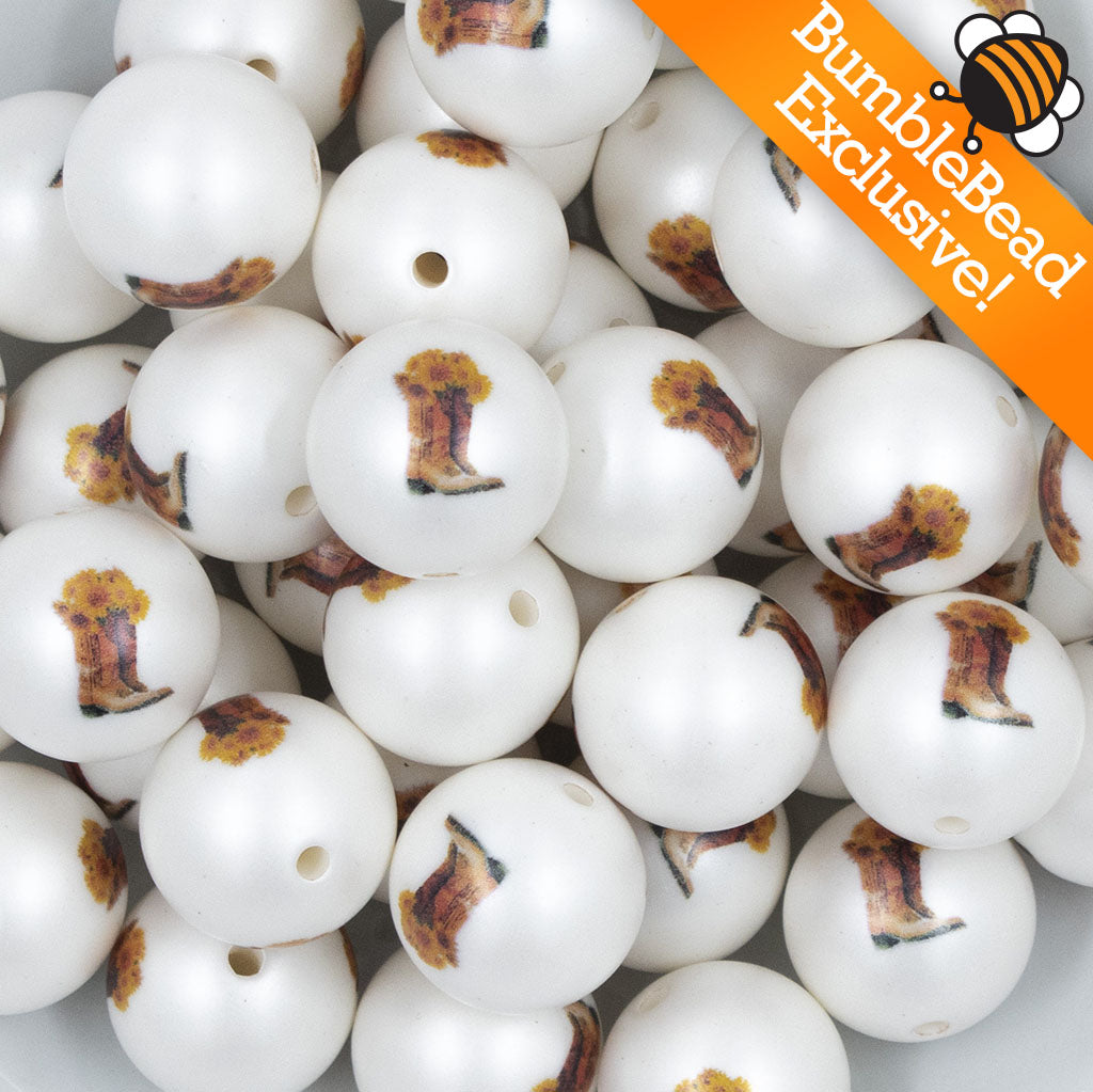 Custom Cowgirl Boots Flower Print Acrylic Beads [10 Pack]