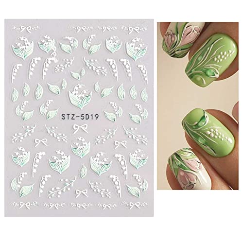 JMEOWIO 3D Embossed Flower Nail Art Stickers, Elegant Floral Design for DIY Nail Art