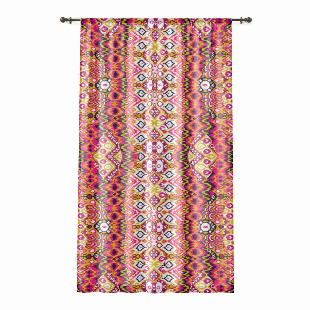 Elegant Boho Sheer Window Curtain with Red & Pink Print