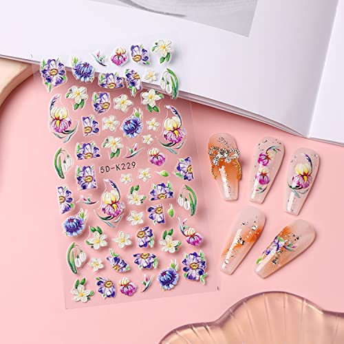 Elegant 5D Floral Nail Stickers Set