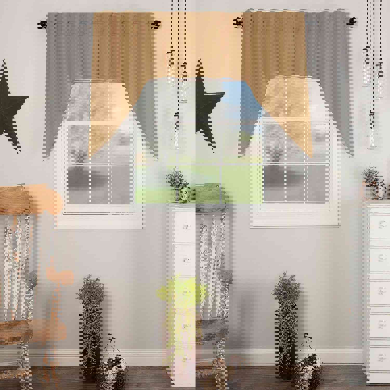 Elegant Flax Khaki Swag Curtains Set