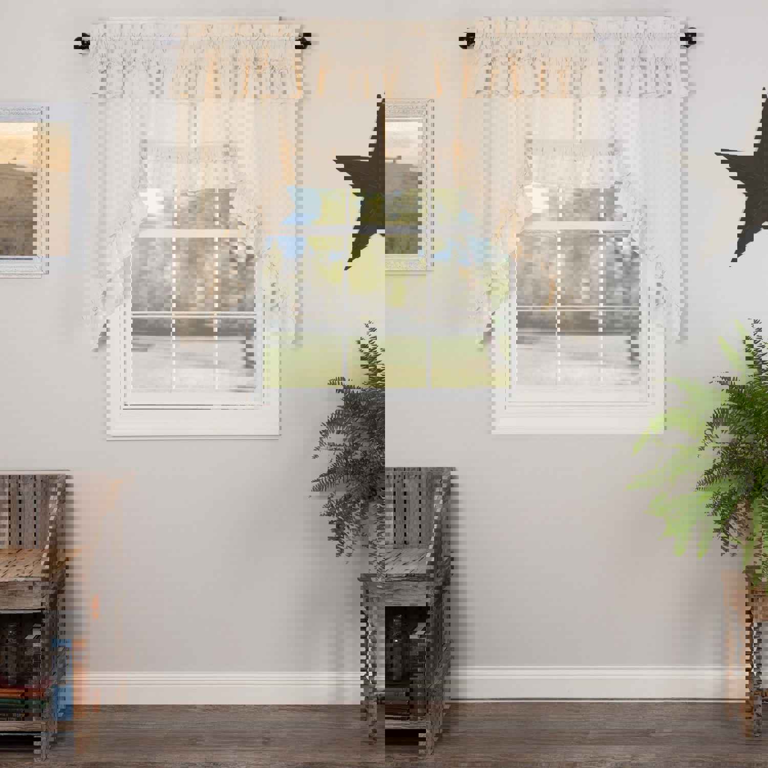 Elegant Muslin Ruffled Swag Curtains - Natural Creme
