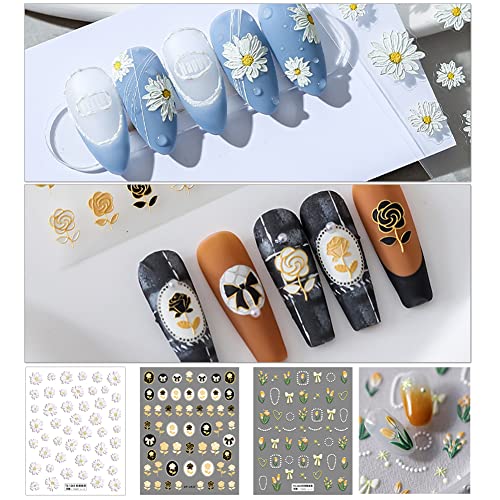 5D Flower Nail Art Stickers - 3D Embossed Floral Designs for DIY Manicures