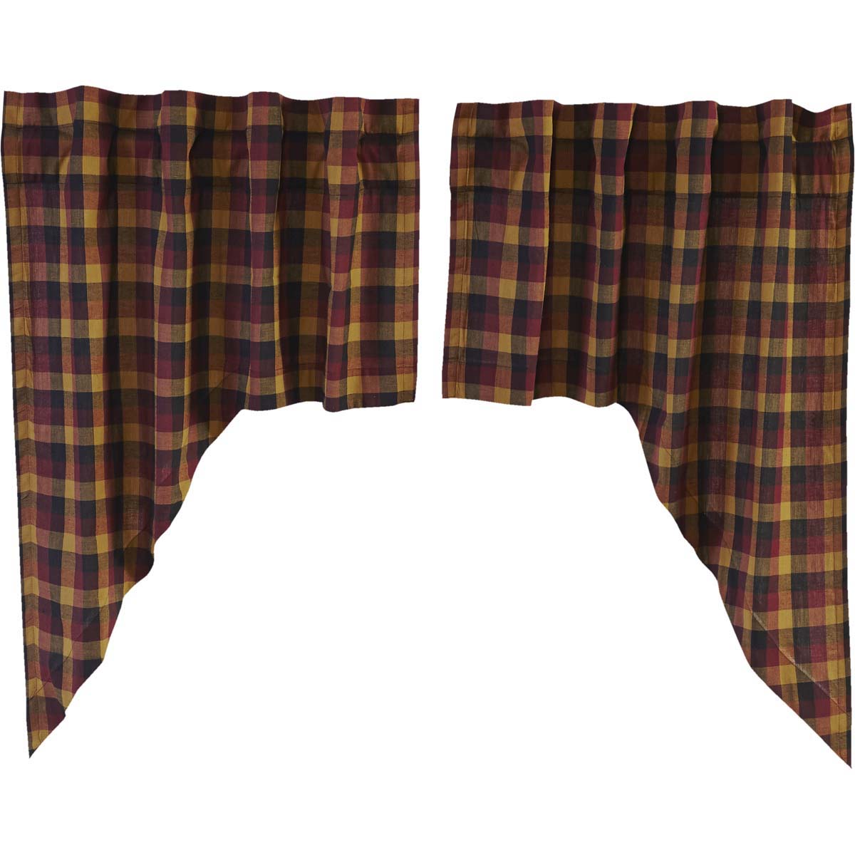 Rustic Country Style Window Swag Set - Heritage Farms Burgundy Check
