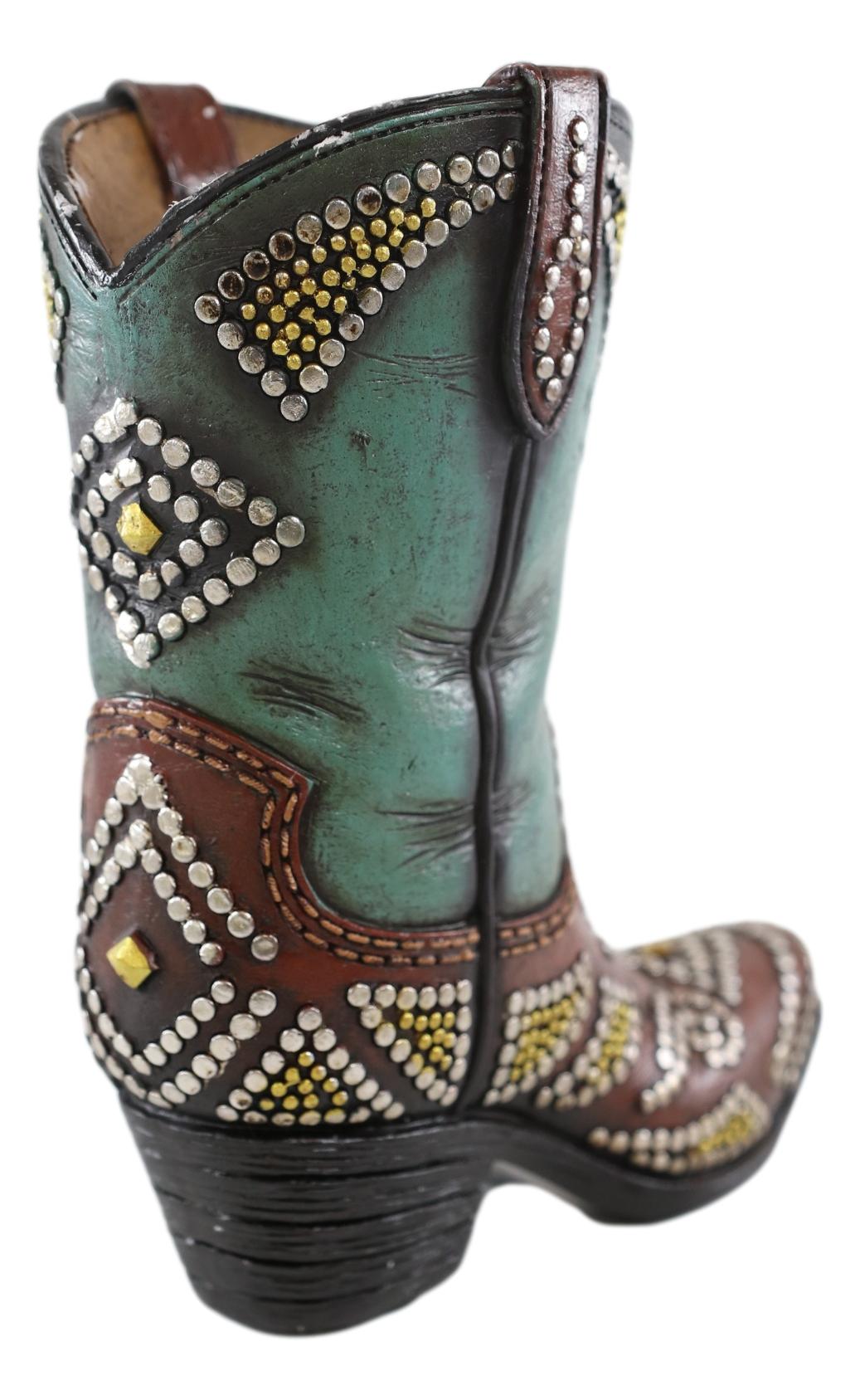 Handcrafted Turquoise & Silver Beaded Cowboy Boot Vase