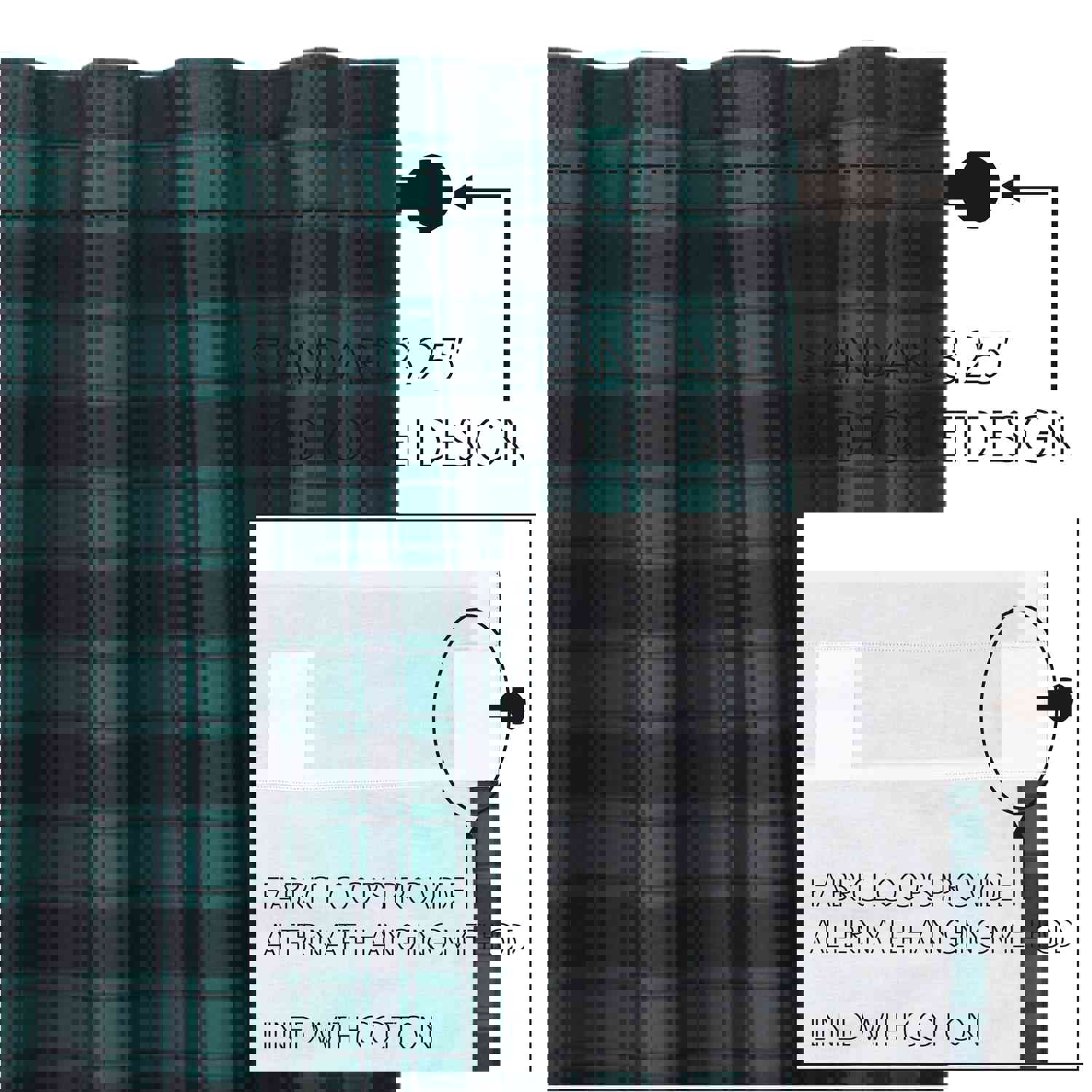 Rustic Country Style Prairie Swag Set with Green and Black Plaid