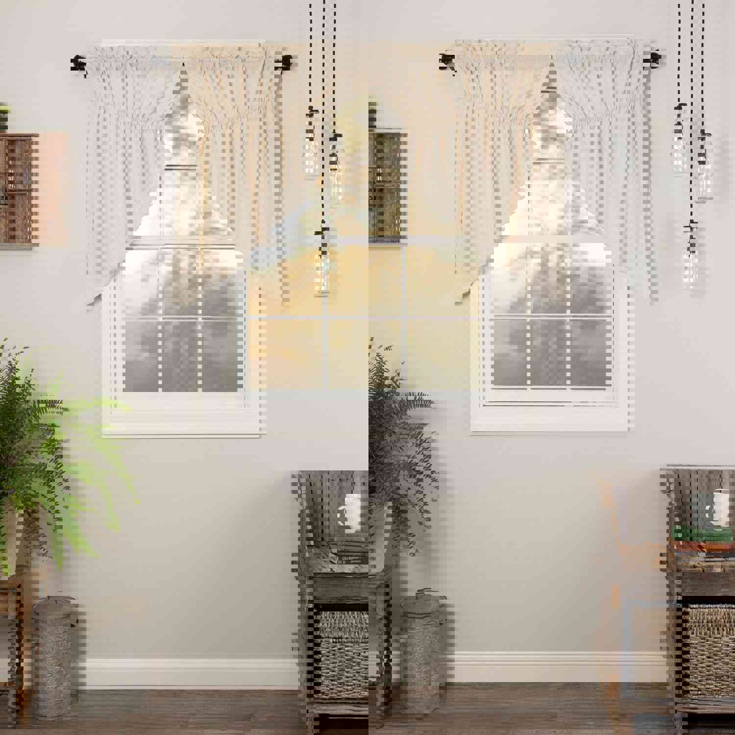 Elegant Flax Prairie Swag Curtains - Natural Creme, 100% Cotton