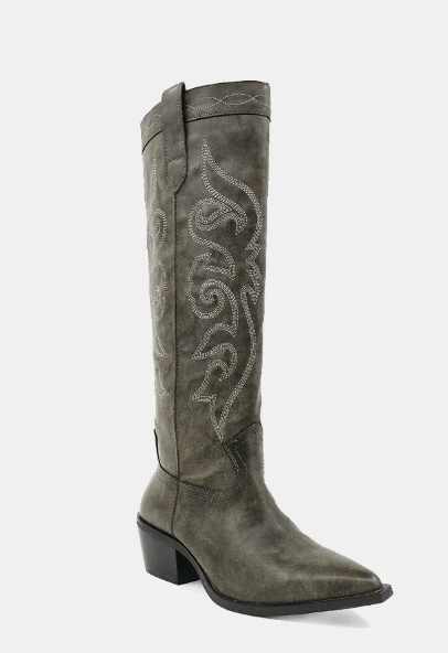 Charcoal Vegan Leather Tall Cowgirl Boots