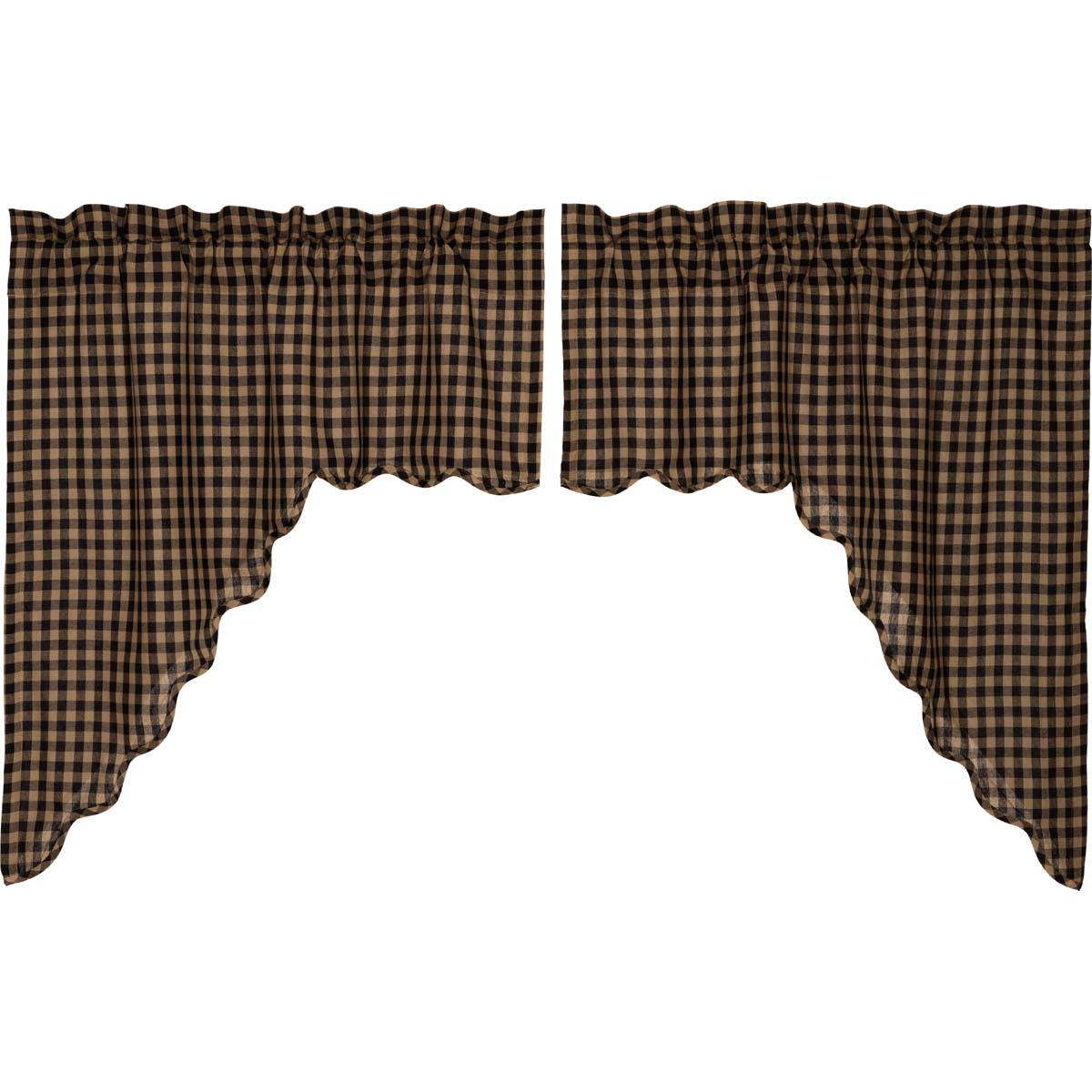 Rustic Country Style Window Swag Set with Black Check