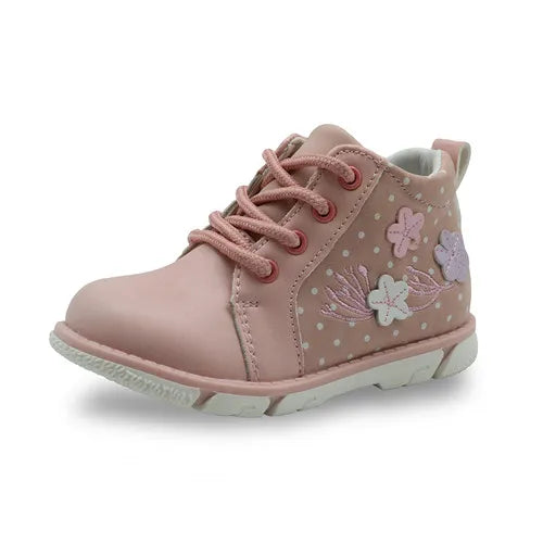 Stylish PU Leather Ankle Boots with Flower Pattern for Girls