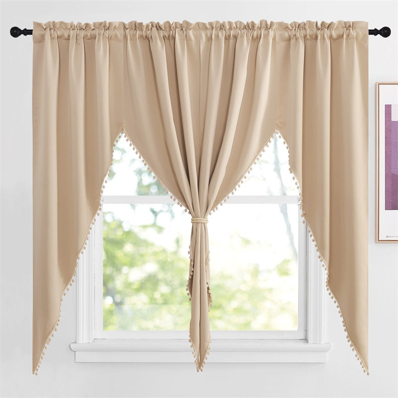 Elegant Rod Pocket Blackout Swag Valance with Pom Poms for Home Decor