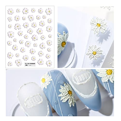 5D Flower Nail Art Stickers - 3D Embossed Floral Designs for DIY Manicures