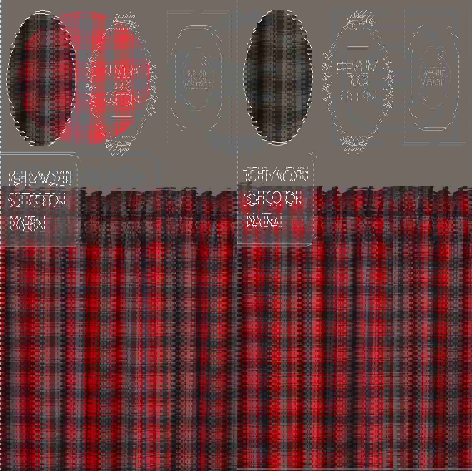 Rustic Charm Window Swag Set with Red Buffalo Plaid