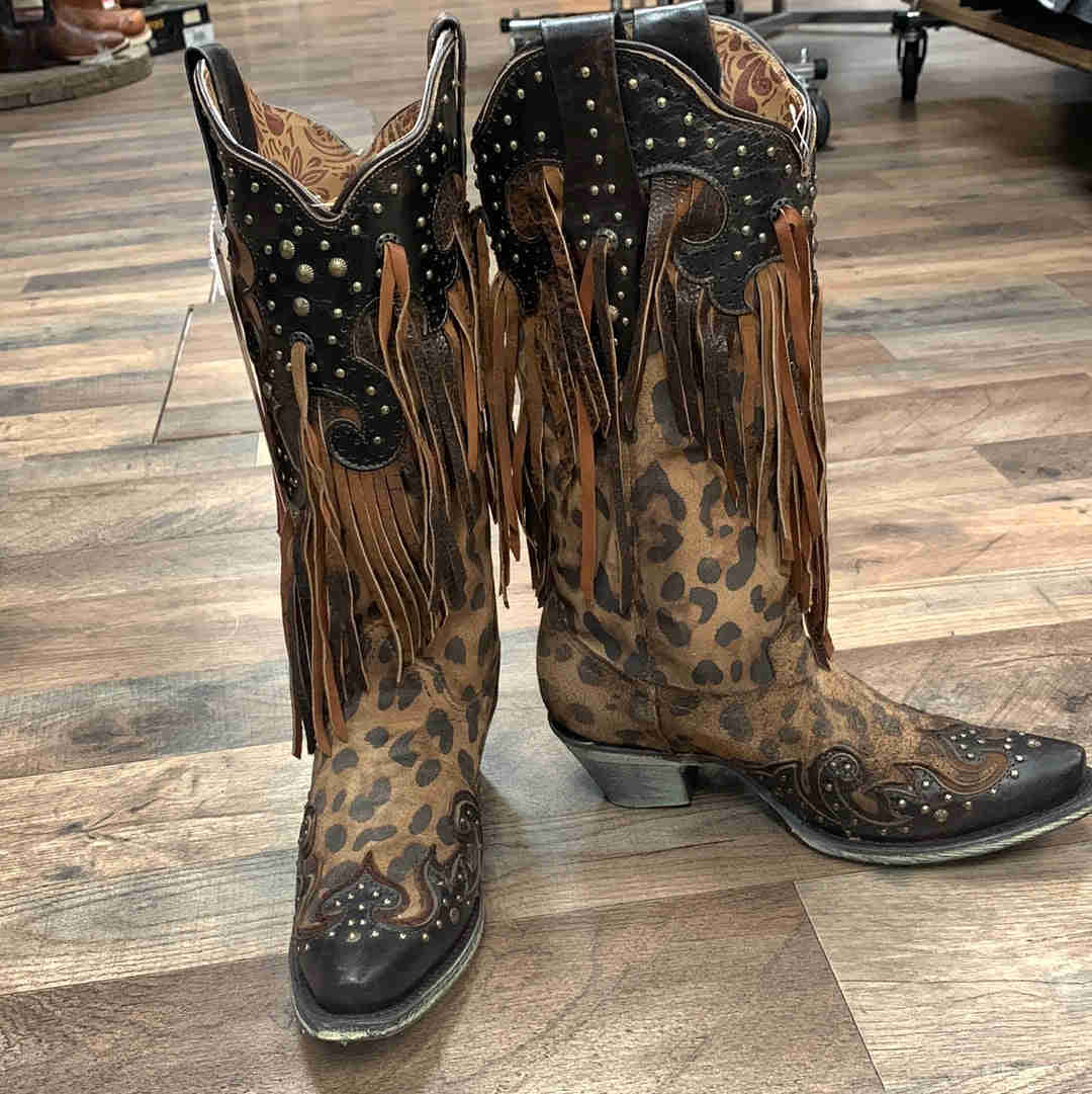 Corral Women's Exquisite Leopard Print Cowgirl Boots - Snip Toe A3618