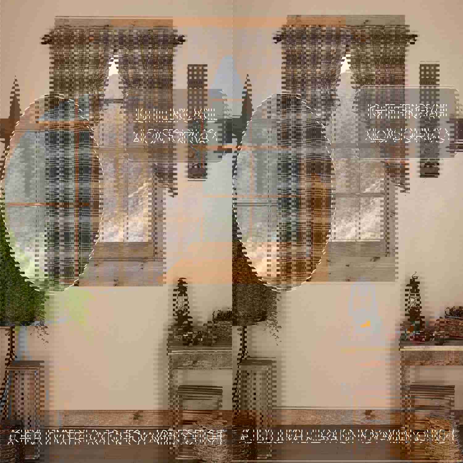 Elegant Rustic Window Swag Set with Traditional Plaid Pattern