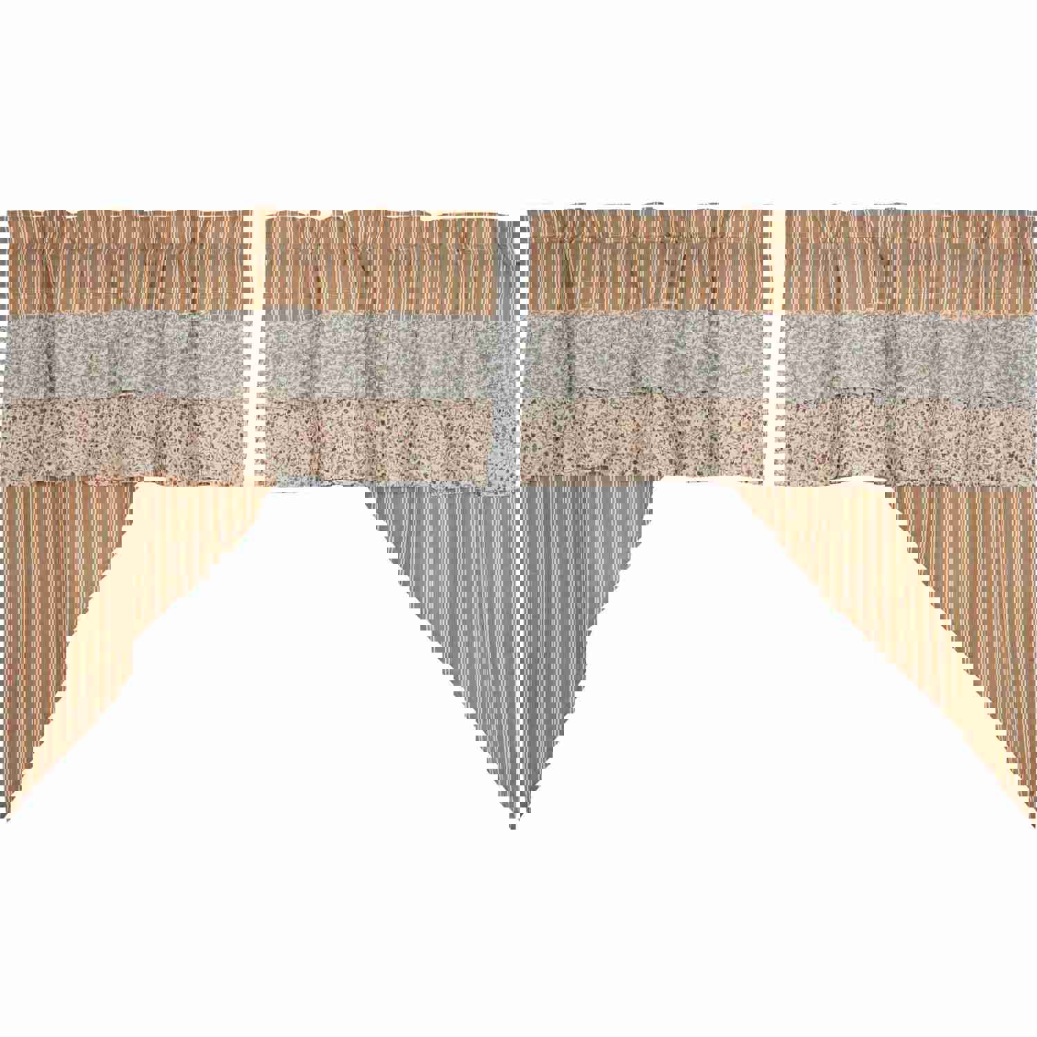 Elegant Kaila Gold Ticking Ruffled Swag Curtain Set