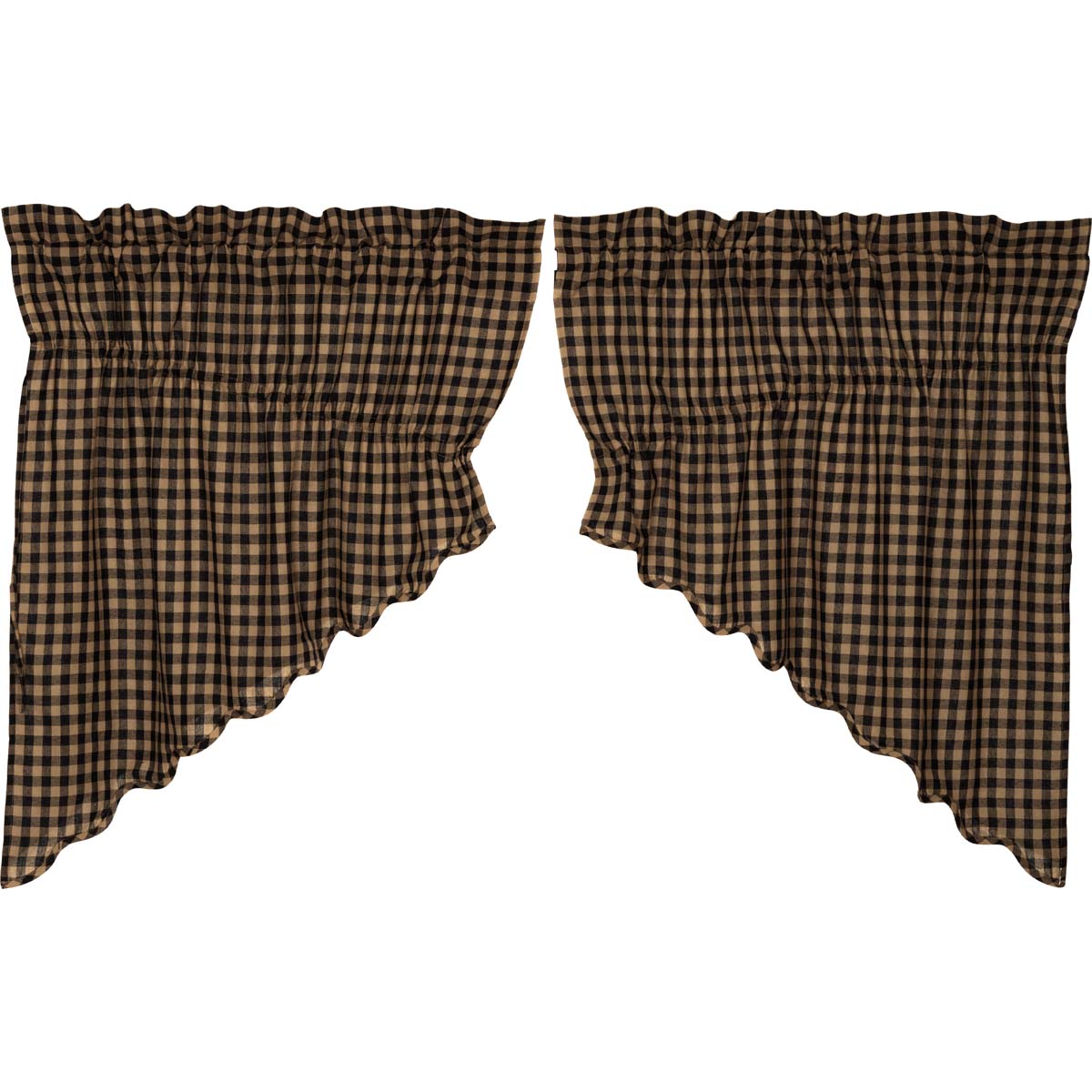 Rustic Country Style Window Swag Set with Black Check