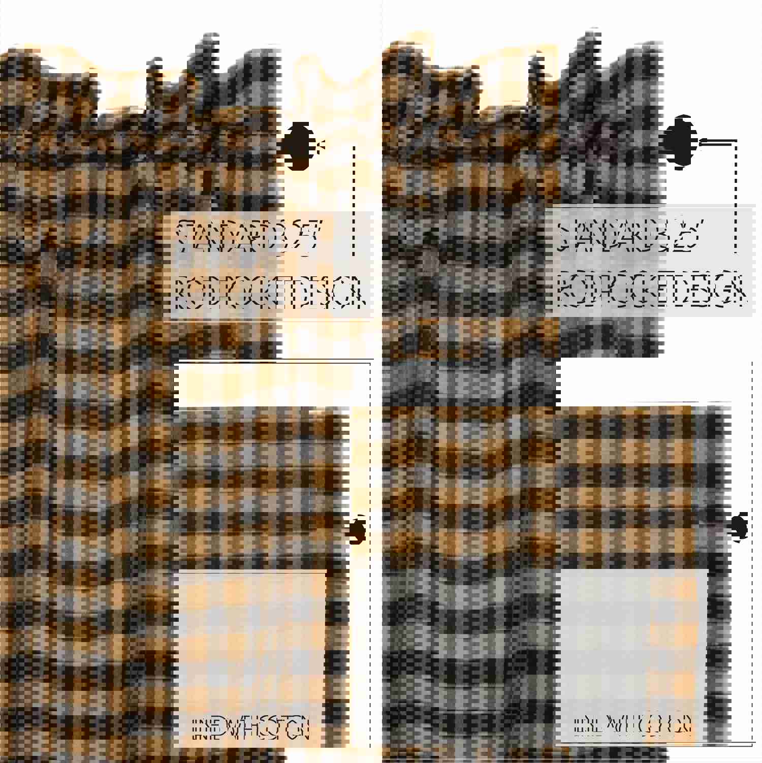 Rustic Country Style Window Swag Set with Black Check