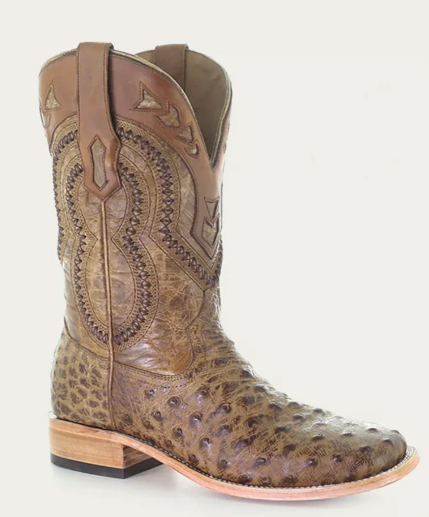 Elegant Ostrich Leather Cowboy Boots with Woven Shaft