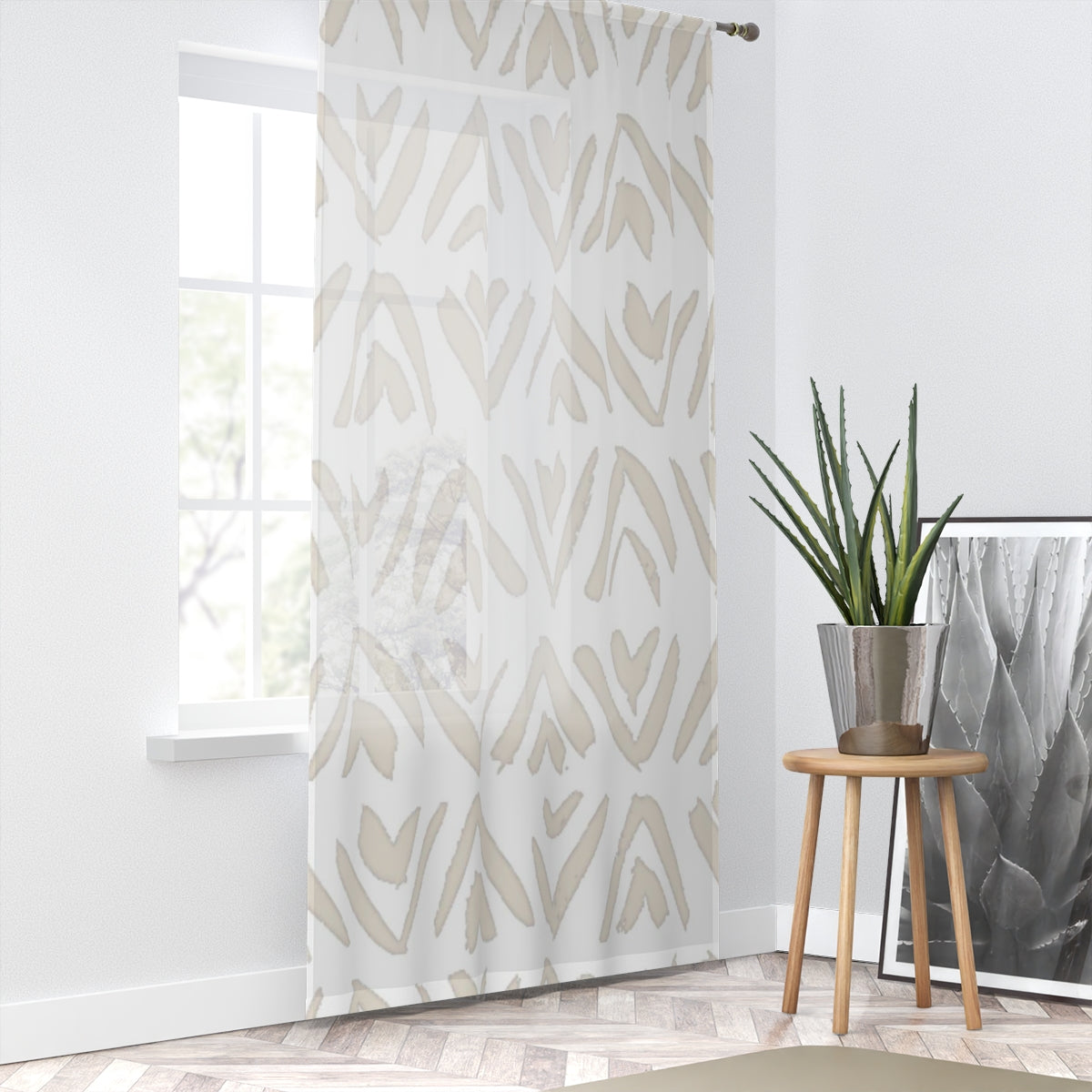 Elegant Sheer Boho Beige Window Curtain