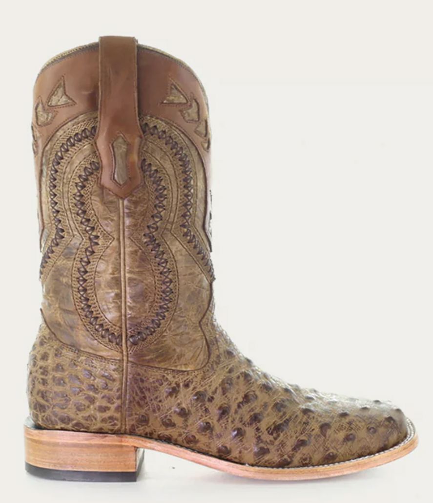 Elegant Ostrich Leather Cowboy Boots with Woven Shaft