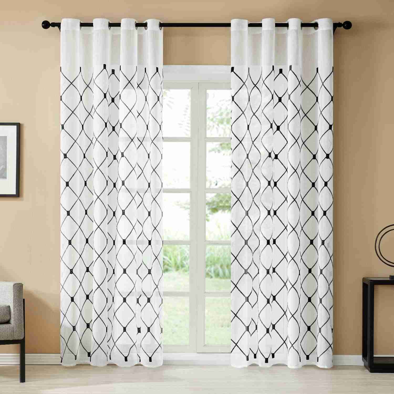 Elegant European Polyester Sheer Curtains with Diamond Embroidery