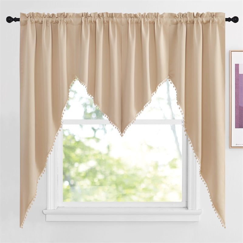 Elegant Rod Pocket Blackout Swag Valance with Pom Poms for Home Decor