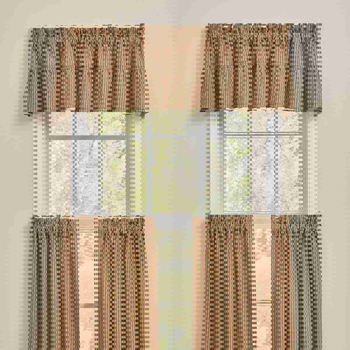 Sturbridge Ruffled Ticking Valance in Black and Tan