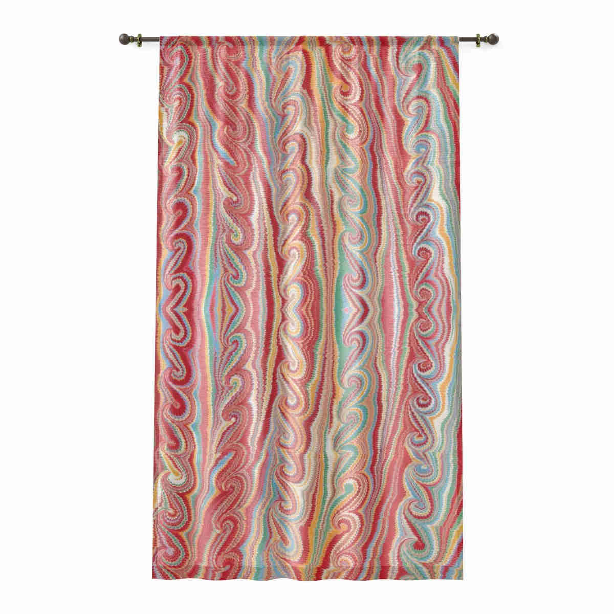 Sheer Window Curtain with Colored Swirls Design
