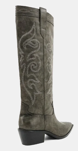 Charcoal Vegan Leather Tall Cowgirl Boots